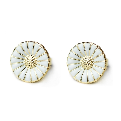 Georg Jensen 喬治傑生 Daisy 鍍K金白琺瑯雛菊針式耳環