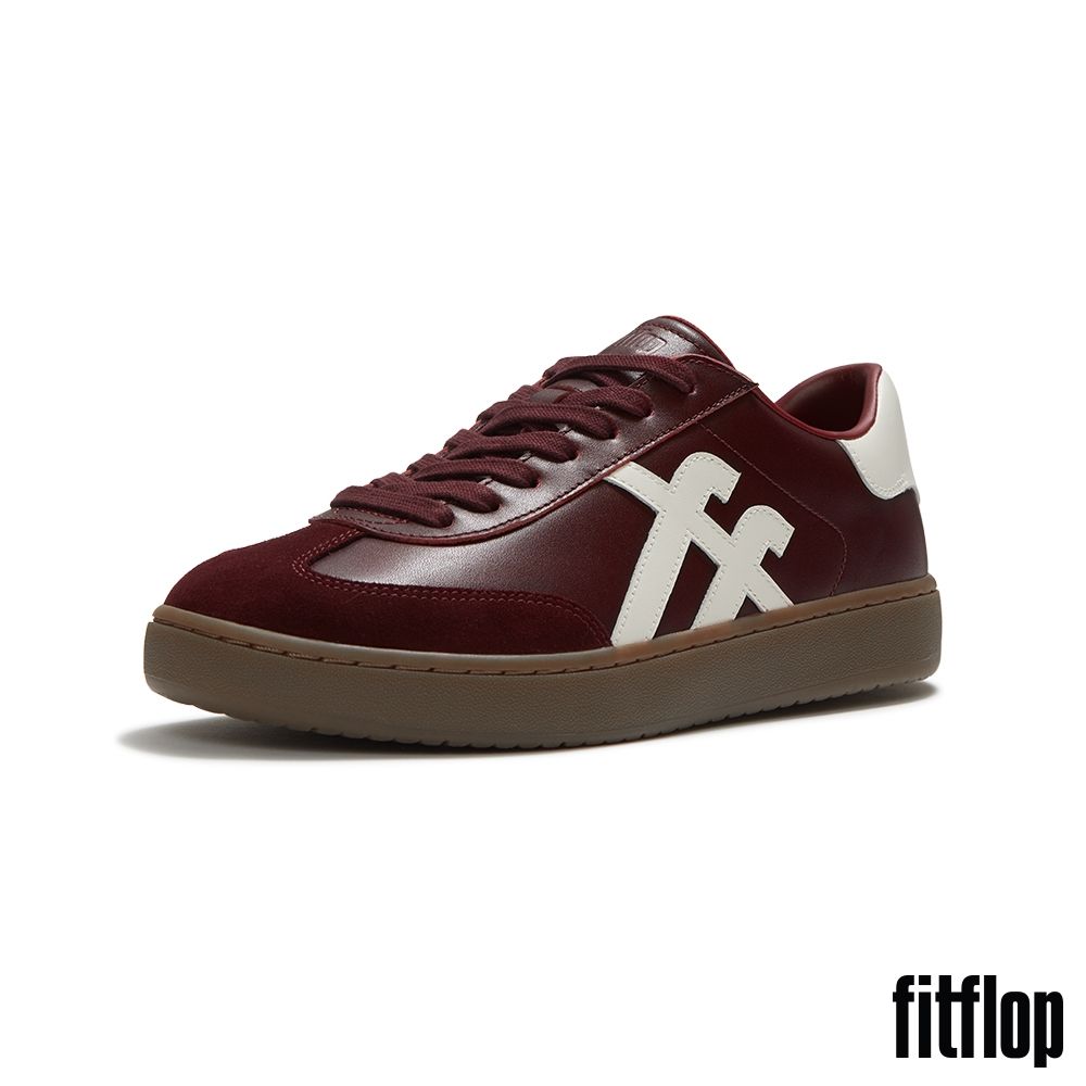 【FitFlop】THE DASH FF 皮革 T 字形運動鞋-女(深梅洛紅/都會白) (深梅洛紅/都會白)