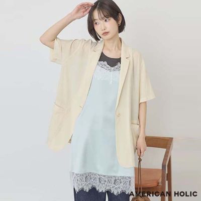 〈AMERICAN HOLIC〉涼爽觸感輕薄修身短袖外套