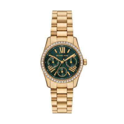 MICHAEL KORS Lexington Lux 晶鑽三眼綠面女錶 33mm MK4924 附提袋