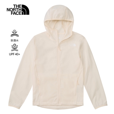 【The North Face 官方旗艦】 北面女款米白色DWR防潑水連帽防風外套｜8BW9QLI