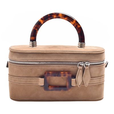 ROGER VIVIER 經典Belle Vivier 系列山羊皮絨面玳瑁方扣手提/斜背包(淺褐色)