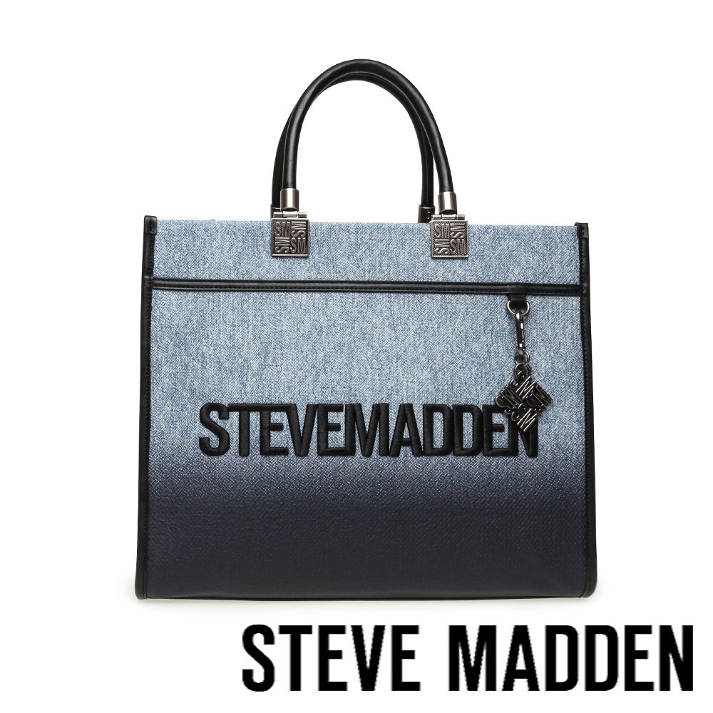 STEVE MADDEN-街頭丹寧紋大容量織帶托特包BCABIN-藍色