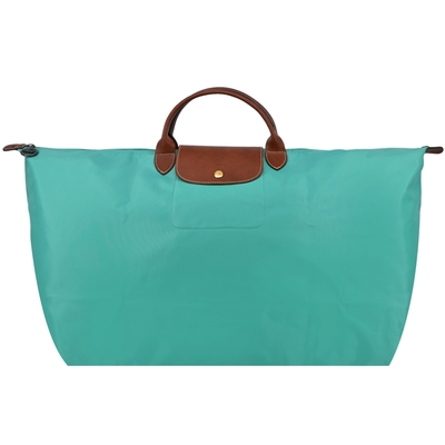 LONGCHAMP LE PLIAGE系列短把再生尼龍摺疊水餃旅行袋(特大/松石綠)
