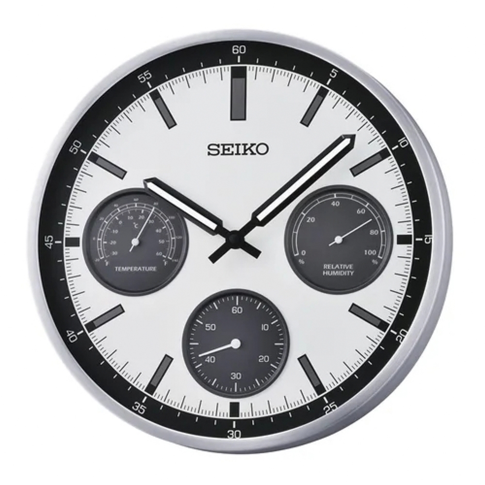 SEIKO 精工溫/濕度滑動式秒針靜音掛鐘時鐘QXA823S_SK045 | SEIKO