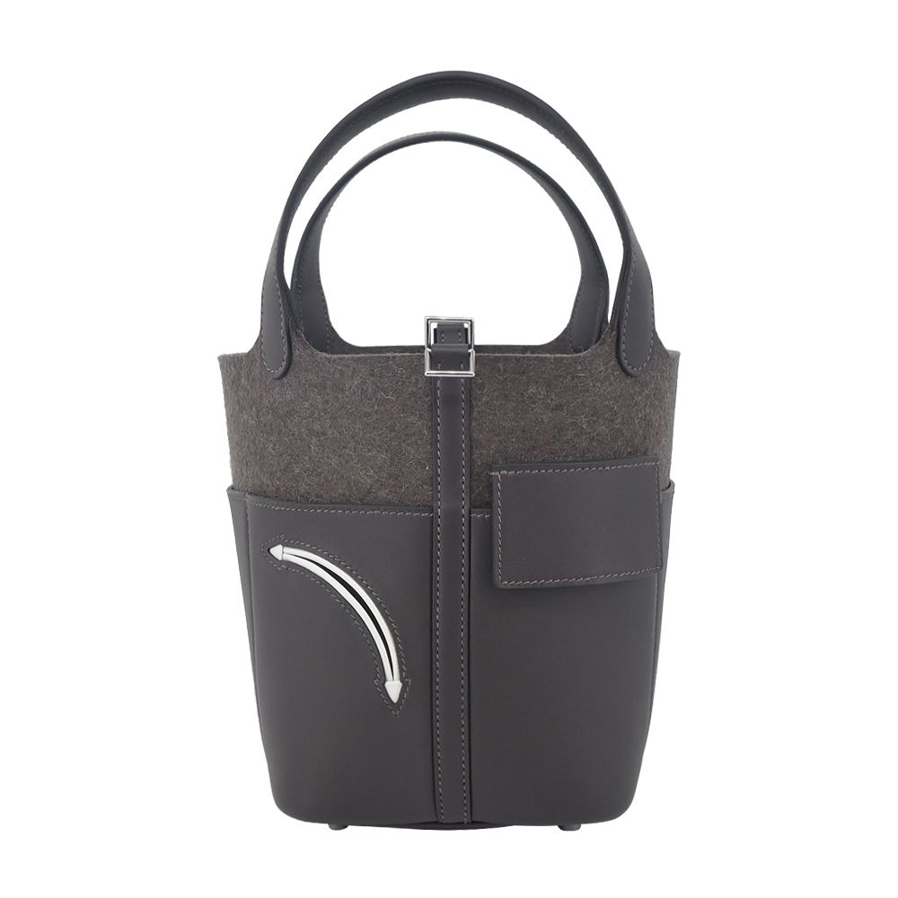 Hermes 愛馬仕 Picotin Lock Go Team 18CM AA SWIFT 牛皮拼毛氈桶包(AA黑色/烏木/W刻/銀釦)
