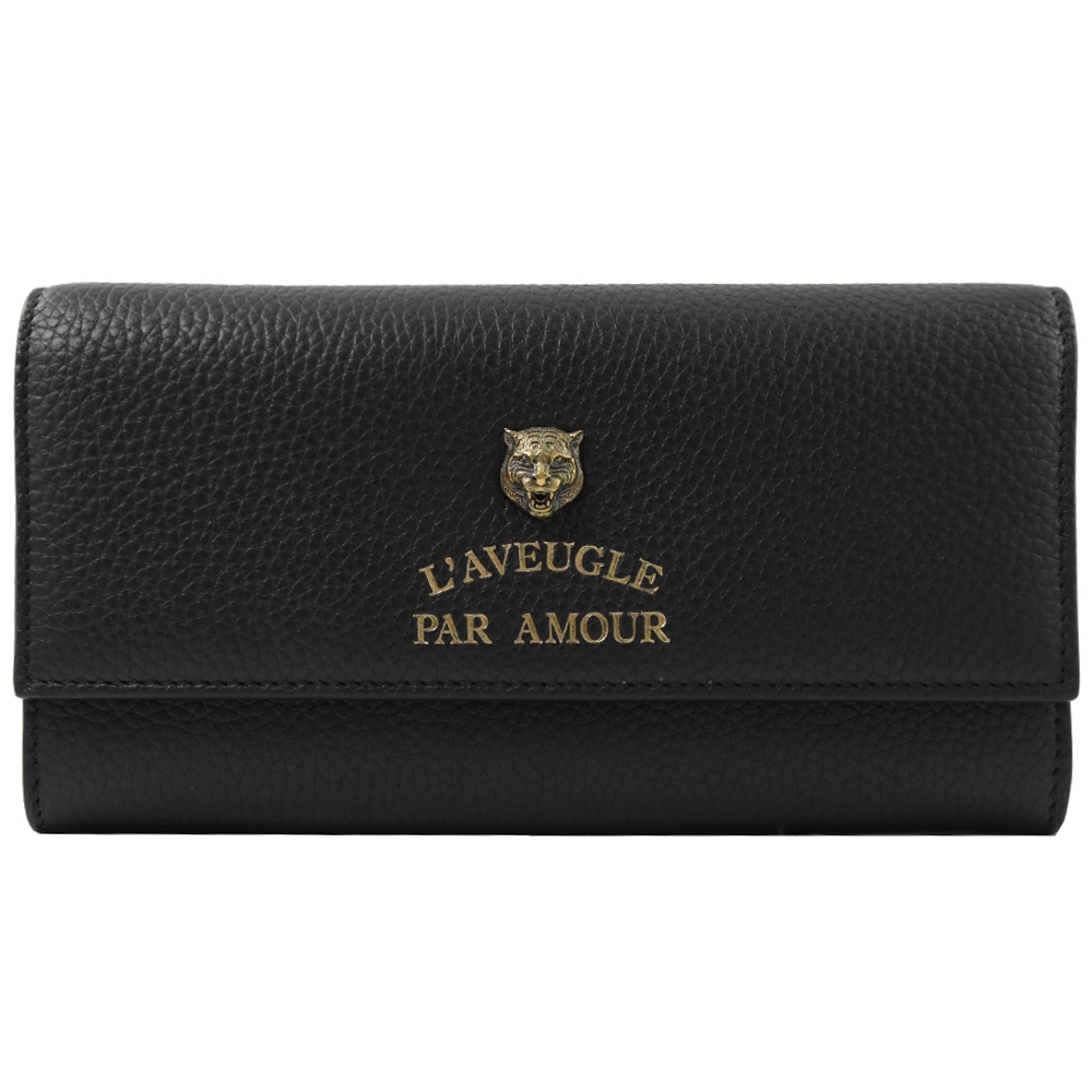 GUCCI アングリーキャット L'AVEUGLE PAR AMOUR 長財布 GUCCI 古馳L'aveugle par amour系列虎頭造型釦式長夾(黑) | 長夾