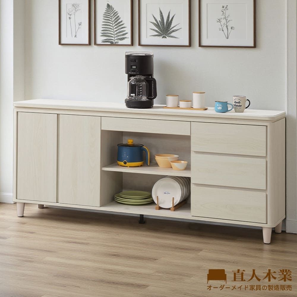 直人木業-ZX現代風奶油白榆木亮面白陶板櫥櫃183公分| 廚房櫃/餐櫃寬30