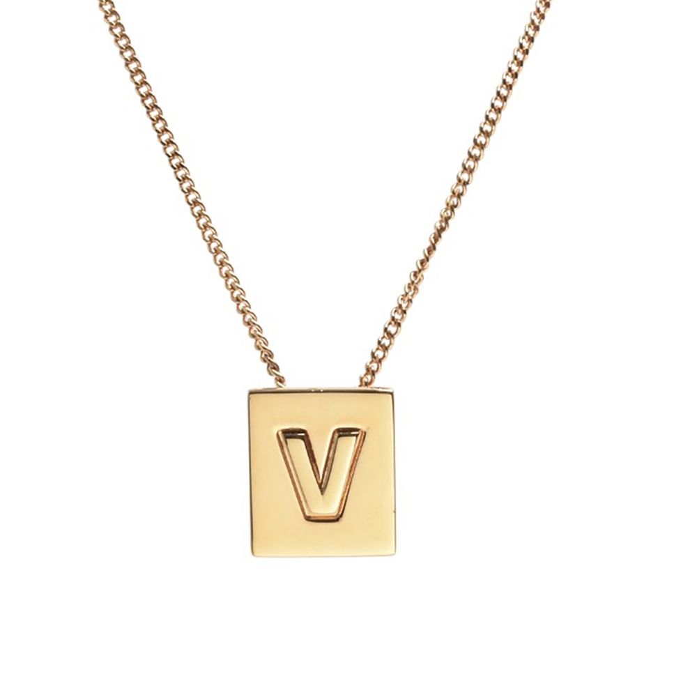 CELINE  方塊立體V字母黃銅項鍊(金色)