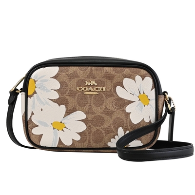 COACH MINI JAMIE 花卉印花斜背/相機包(駝/黑邊)
