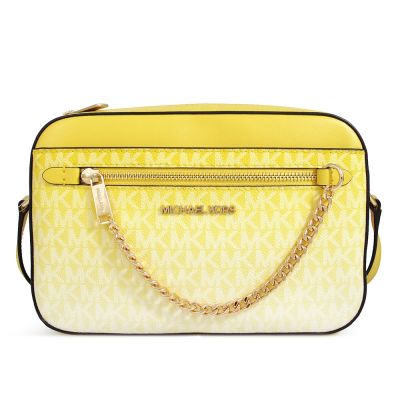 MICHAEL KORS Jet Set Item 金字Logo防刮漸層金鏈妝點斜背方包(雛菊黃)