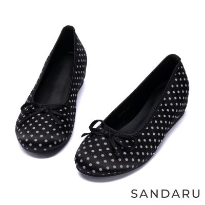 山打努SANDARU-娃娃鞋 法式點點蝴蝶結內增高娃娃鞋-黑