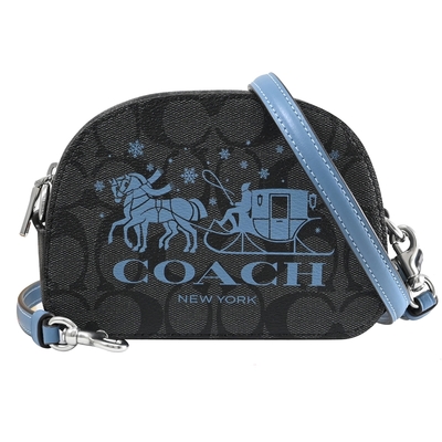 COACH Mini Serena 經典C LOGO馬車印花拉鍊斜背包(黑灰/藍)