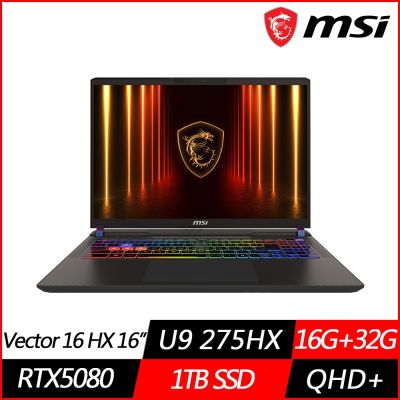 MSI微星 Vector 16 HX AI A2XWIG-014TW 16吋電競筆電 Ultra 9 275HX/RTX5080/16G+32G/1TB PCIe SSD/Win11/特仕版)
