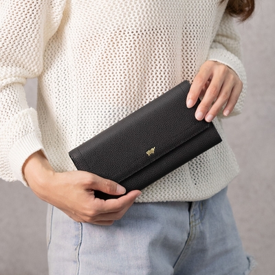 【BRAUN BUFFEL 德國小金牛】台灣總代理 珍妮絲 14卡兩折長夾-黑色/BF840-621-BK