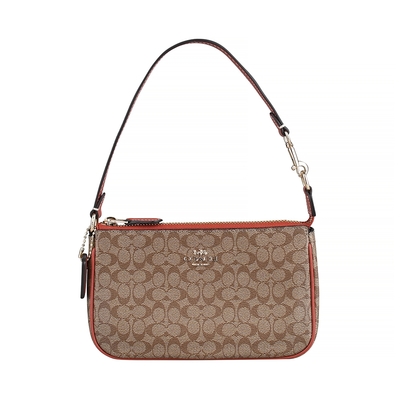 COACH Nolita 19金字馬車LOGO印花PVC拉鍊手提肩背麻將包(卡其x白蘭地褐)