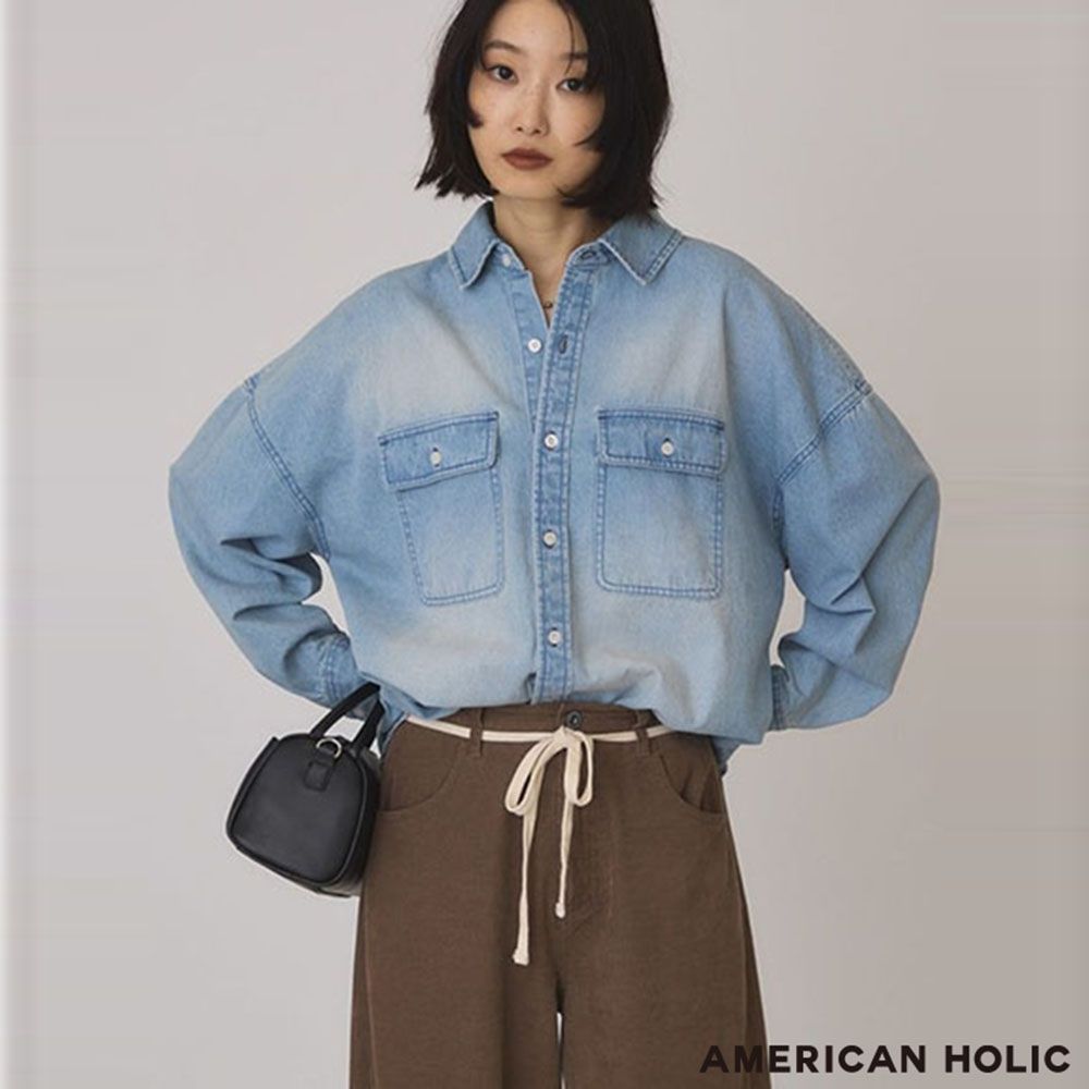 〔AMERICAN HOLIC〕復古刷色雙口袋牛仔襯衫