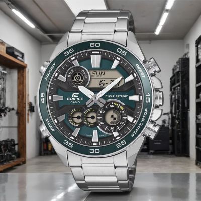 CASIO 卡西歐 EDIFICE 10年電力雙顯運動計時手錶 開學換新季 送禮推薦-綠x銀 ERA-130D-3A