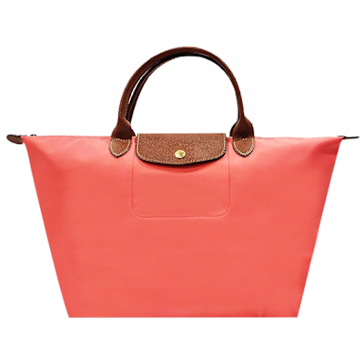 【LONGCHAMP】589 經典摺疊短把尼龍水餃包 短M號(粉橘色)