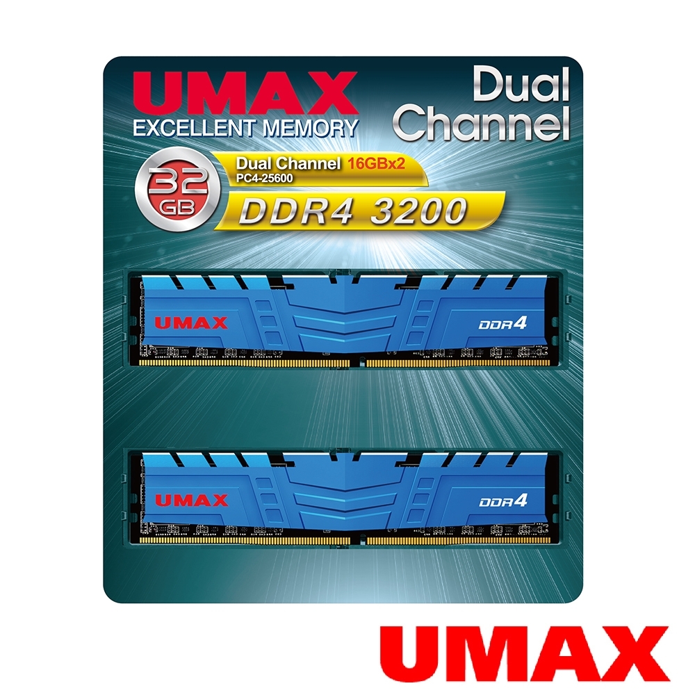 合計32G UMAX DDR4 2400MHz 16GB(2x8GB) 2枚 UMAX DDR4 3200 32GB (16G*2)含散熱片1024X8 桌上型記憶體| DDR4 3200
