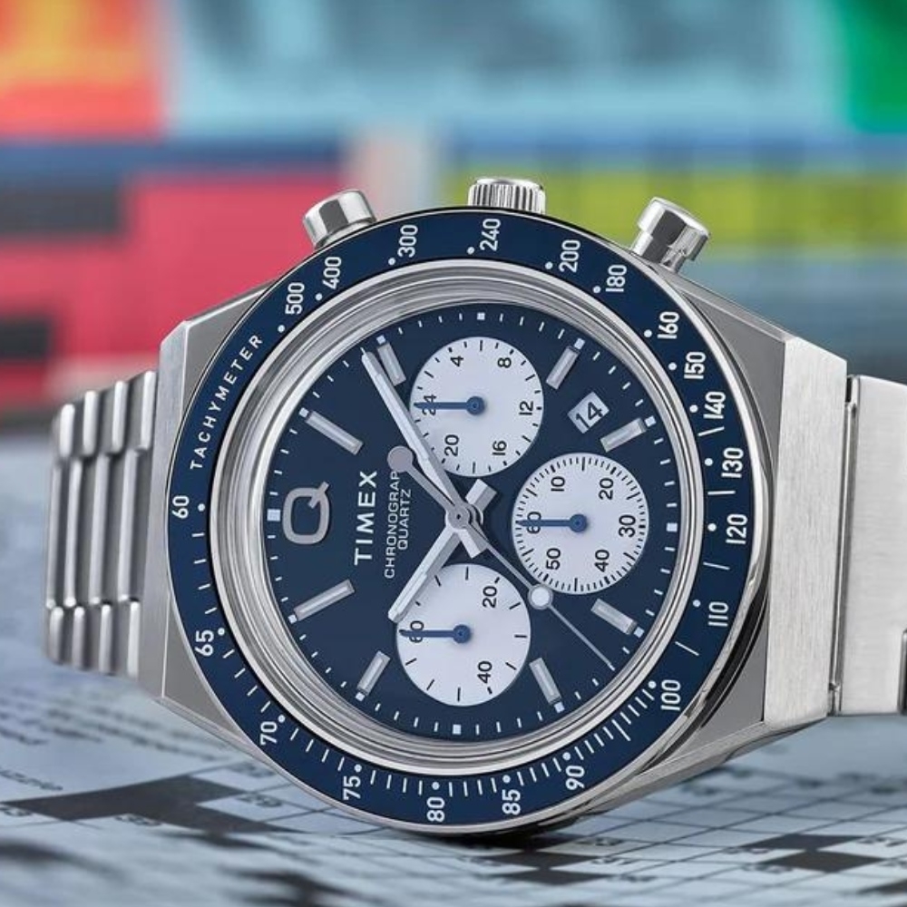 TIMEX  天美時 QTimex  40毫米 不鏽鋼三眼計時腕錶(藍x銀TXTW2W51600)