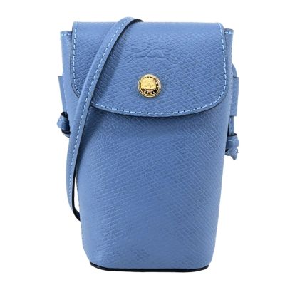 LONGCHAMP ÉPURE系列牛皮翻蓋手機斜背包(暗灰藍)