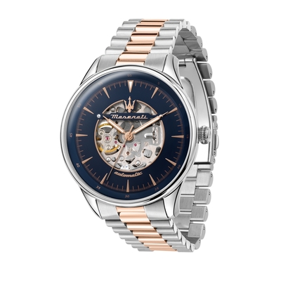 MASERATI 瑪莎拉蒂 黑麵玫瑰金鏤空機械腕錶45mm(R8823146001)