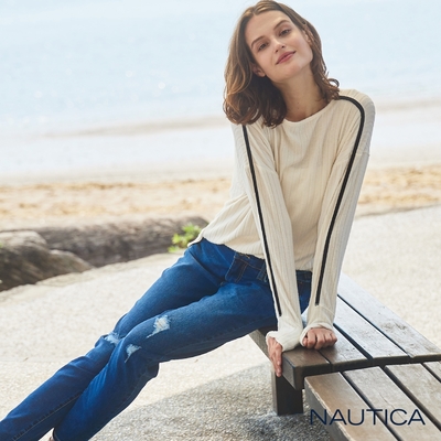 Nautica 女裝 百搭休閒COOL MAX刷破牛仔褲-深藍