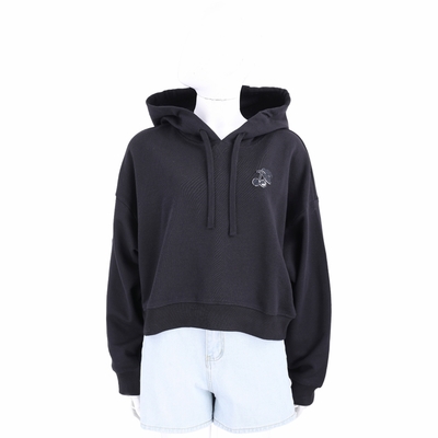 RED VALENTINO 櫻桃補丁蕾絲網紗連帽襯裡黑色棉質運動衫 大學T