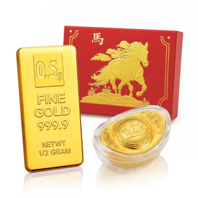 【童樂繪金飾】黃金9999純金 多選 0.5克 金磚/金條/金元寶 馬年精裝禮盒 0.5g 幸運星LuckyStar