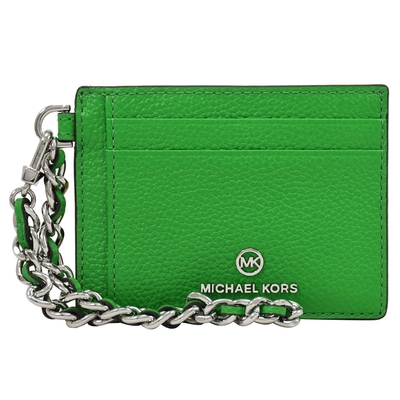 MICHAEL KORS Jet Set Charm 金屬LOGO皮革附鍊卡片零錢包(綠)