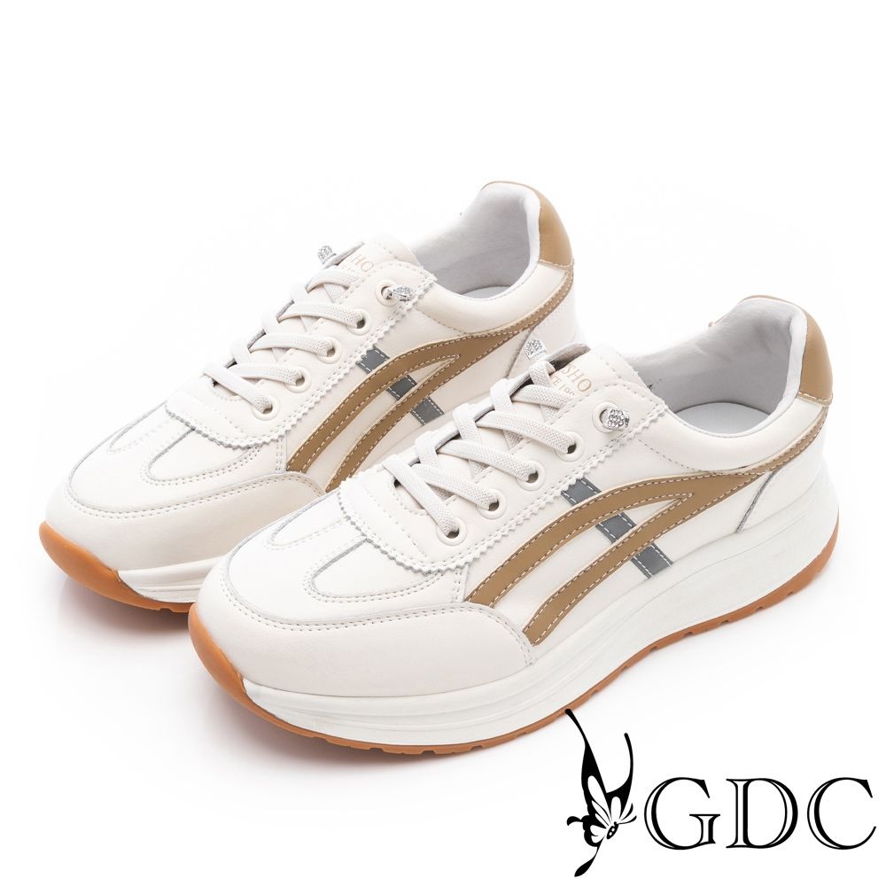 GDC-經典撞色線條免綁帶文青休閒鞋-卡其