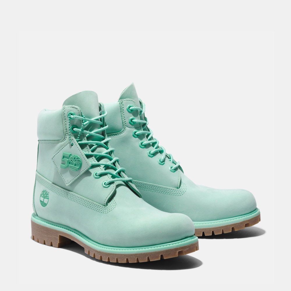 Timberland 男款湖水綠磨砂革50週年特別款6吋防水靴|A5VK9EB9