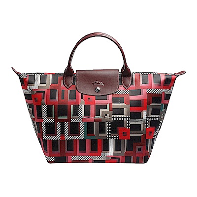 LONGCHAMP Le Pliage Artwalk普普風印花短把購物包(中-劇院紅)