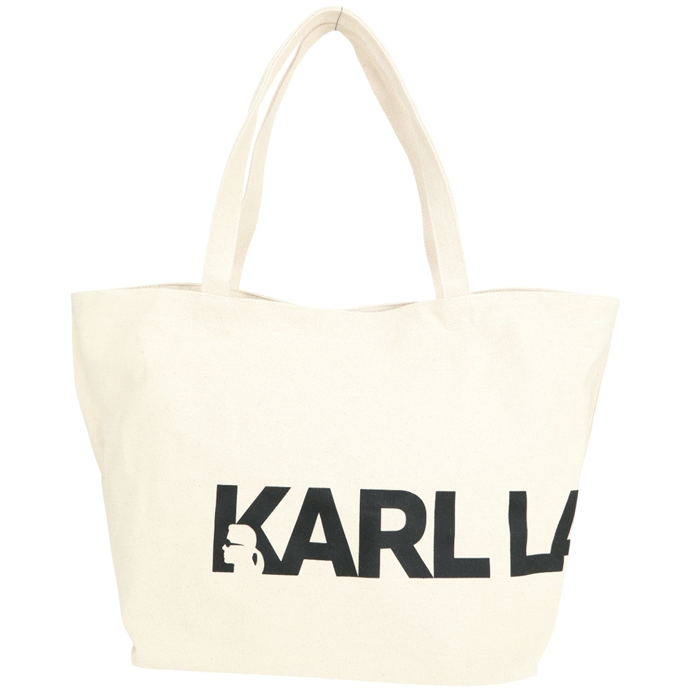 KARL LAGERFELD K/Essential 卡爾 字母手提/肩背帆布托特包(米白)