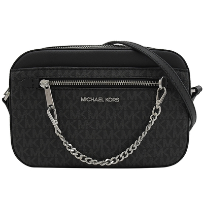 MICHAEL KORS  JET SET 經典PVC拼接拉鍊斜背方包(黑灰)