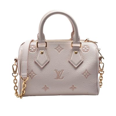 LOUIS VUITTON路易威登 LV M14291經典Speedy Bandoulière 20系列壓花粒面牛皮手提/斜背包(粉膚色)