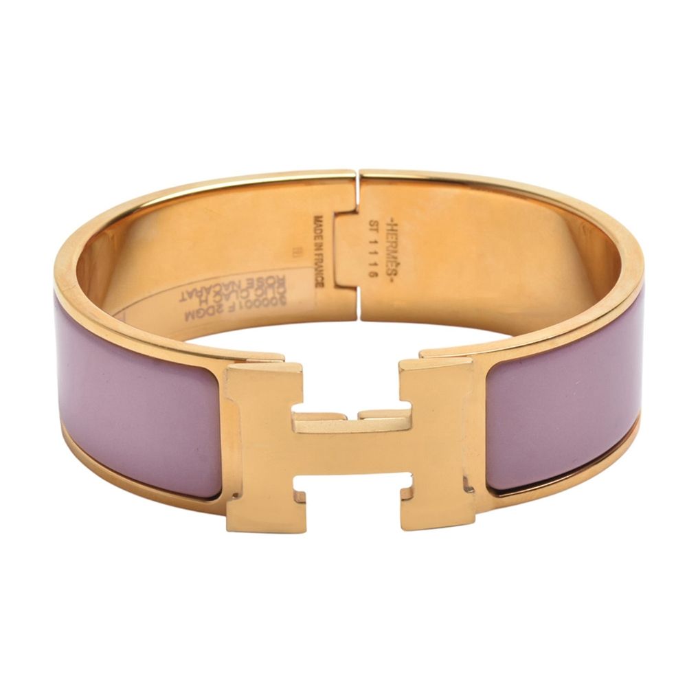HERMES Clic H LOGO琺瑯中版手環(粉紫色/金)