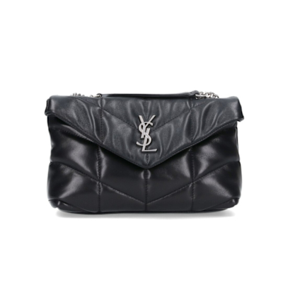 YSL Saint Laurent聖羅蘭 YSL SAINT LAURENT Toy Puffer 小羊皮 銀鍊條 肩背包 斜背包 黑色 759337