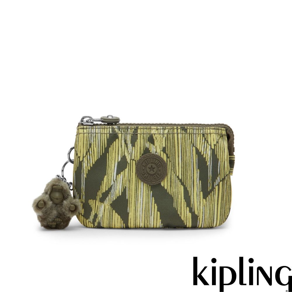 Kipling (網路獨家款)綠色印花三夾層配件包-CREATIVITY S