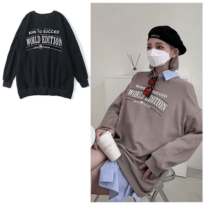 Dition 韓國寬版大學服 羅馬梵文字型休閒長袖上衣 oversize 男女可穿