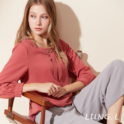 LUNG.L林佳樺 珊瑚紅造型前領巾長袖女裝上衣LR30A