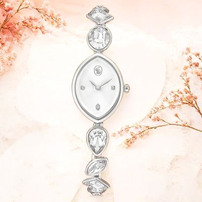 SWAROVSKI 施華洛世奇 Gema 杏仁形水晶手鐲式女錶 手錶 618限定禮遇 送禮推薦-銀/27x20mm 5737955