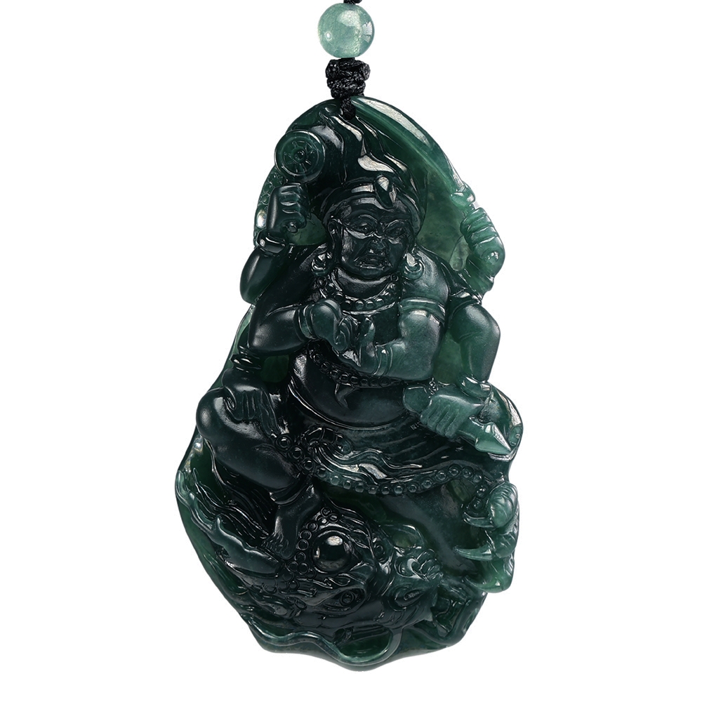 漢石齋】天然翡翠A貨六臂大黑天玉佩吊墜冰糯種深藍水(36*60*8mm) | 漢