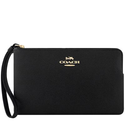 COACH 黑色防刮皮革手拿包-大型