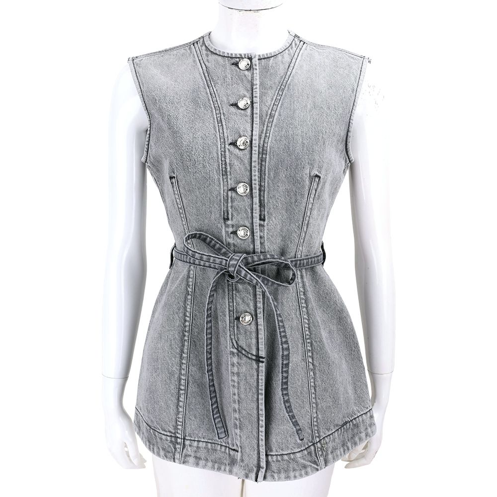 Max Mara-SPORTMAX SPDORLI 灰色排釦附腰帶無袖牛仔上衣 背心