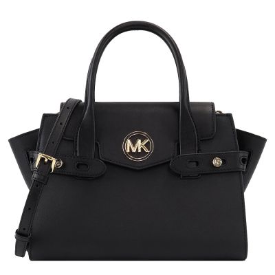 Michael Kors 圓標LOGO質感硬挺皮革手提/斜背兩用包(大/黑)