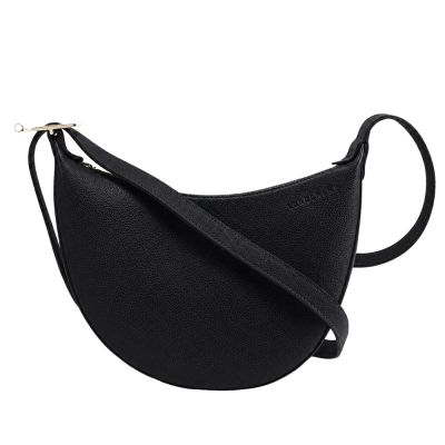LONGCHAMP LE FOULONNÉ系列牛皮簡約圓弧斜背包(小/黑)