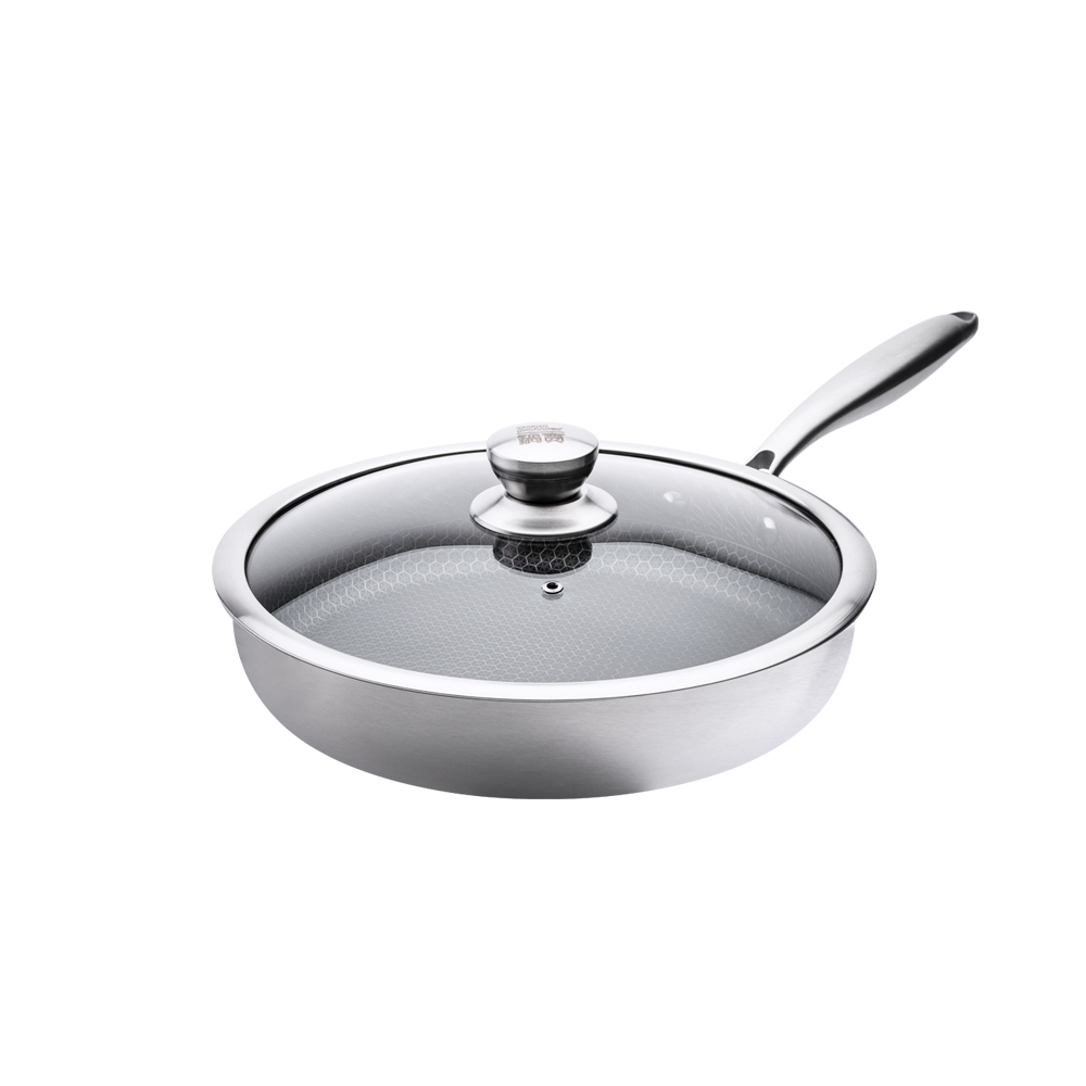 CookPower 鍋寶】七層壓鑄不沾鍋316不鏽鋼蜂巢深煎鍋28CM(含蓋) IH