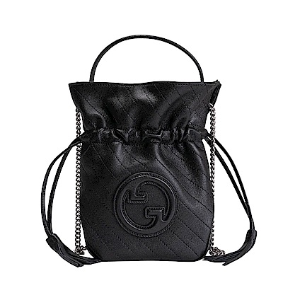 GUCCI Blondie 迷你縫線皮革束口水桶包(黑色)